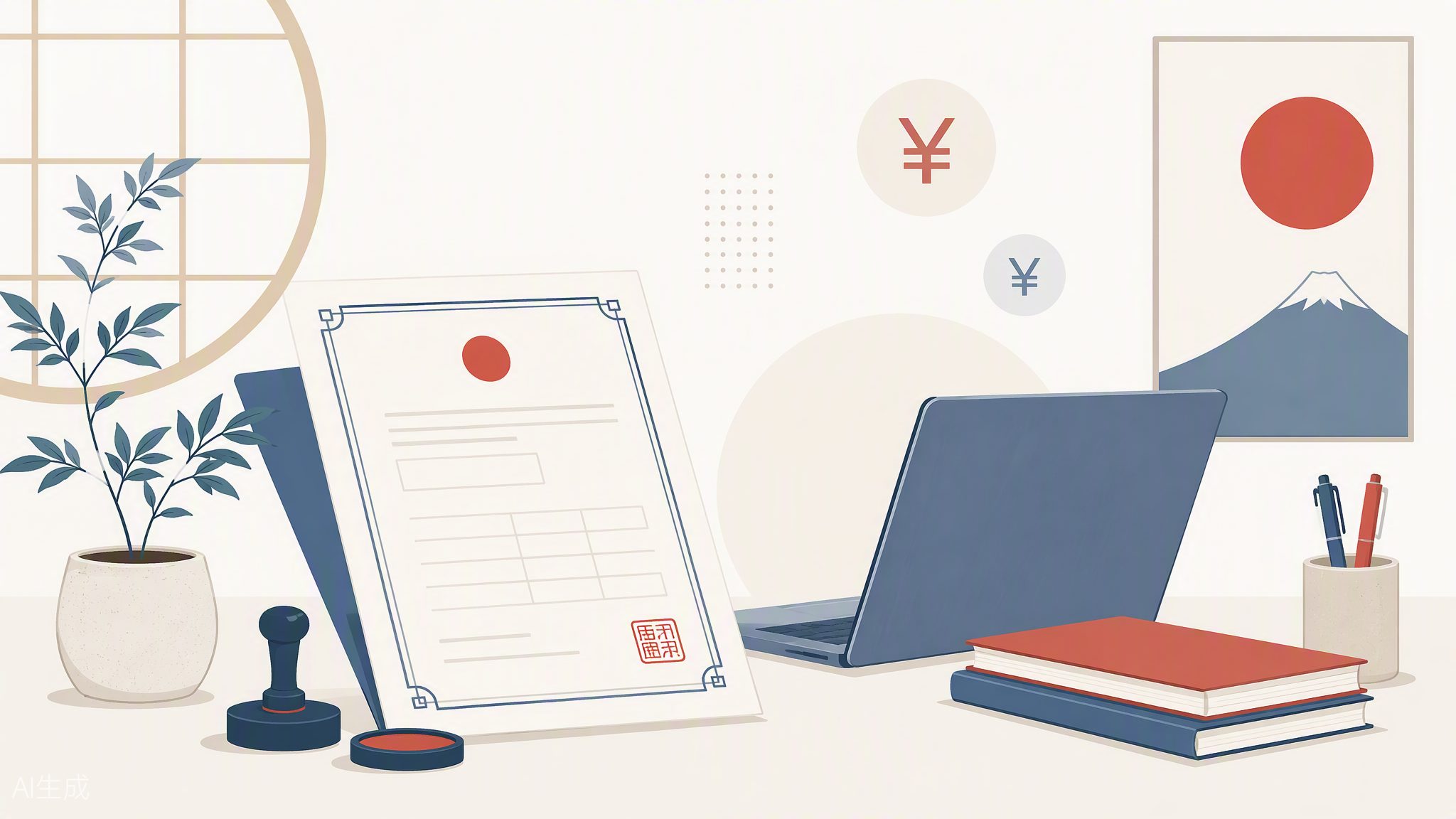 Japan Business Manager visa guide hero: office workspace and documents